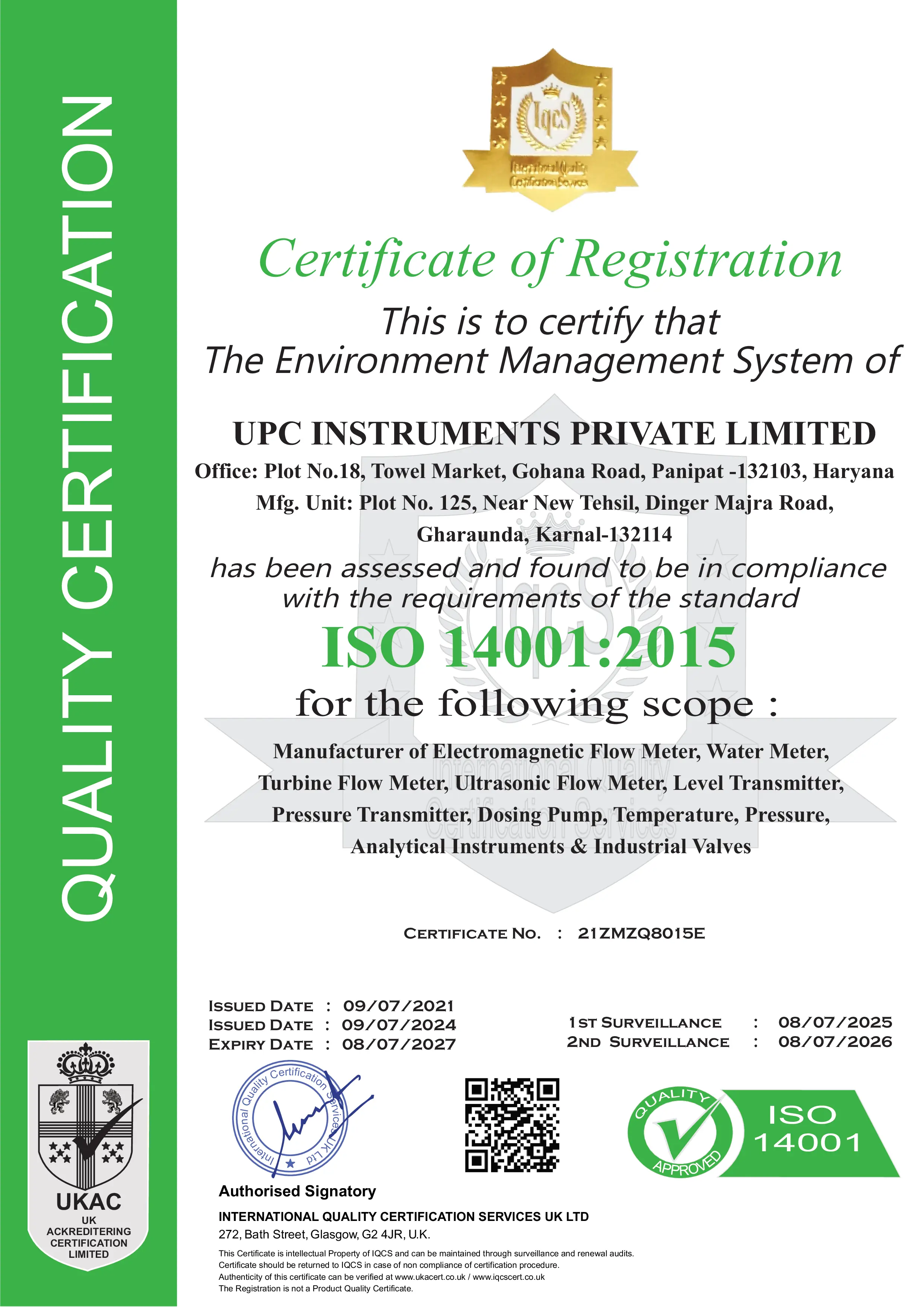 ISO 14001:2015 Environment Management